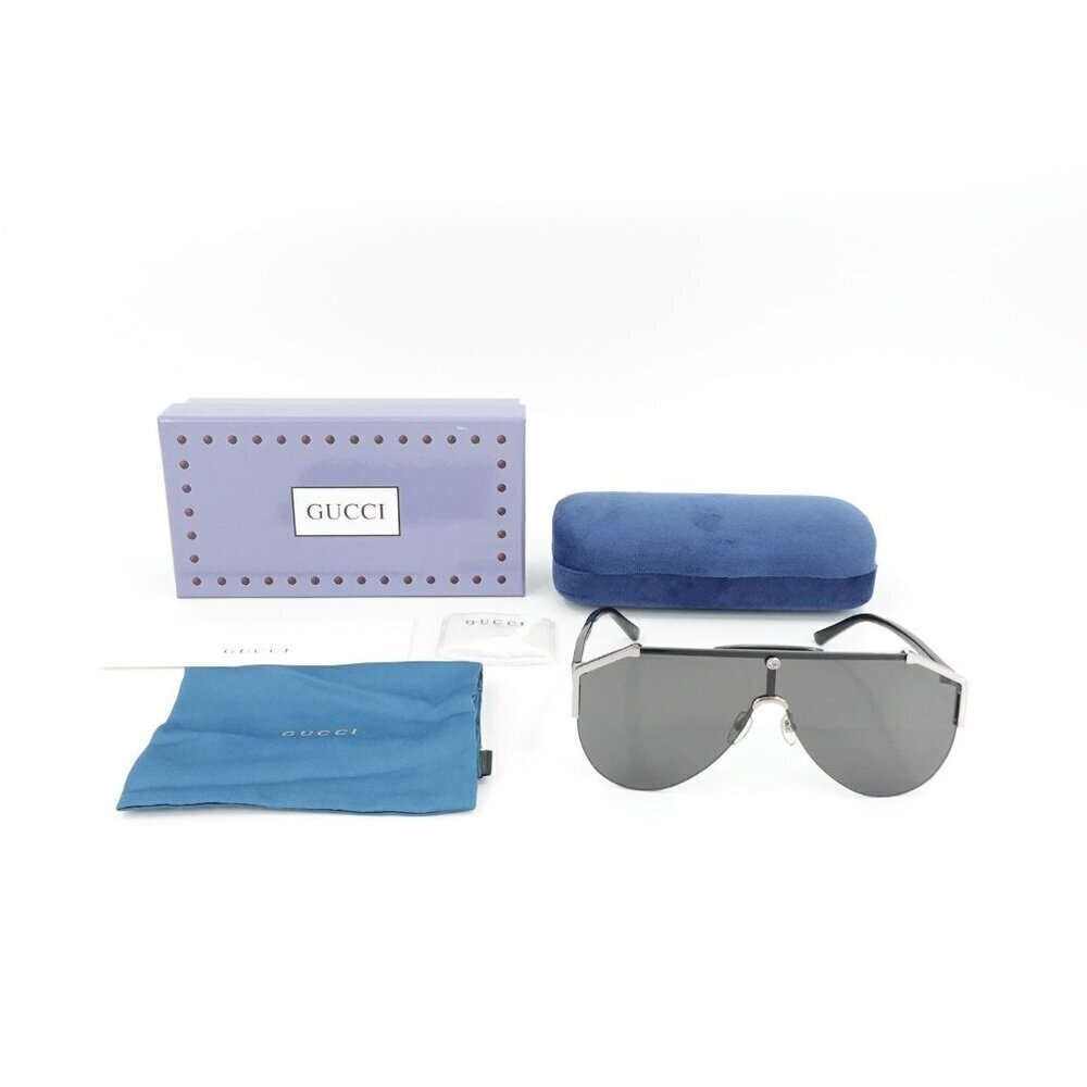 Gucci GG0584 Shield Sunglasses Silver Black OS - Picture 6 of 16